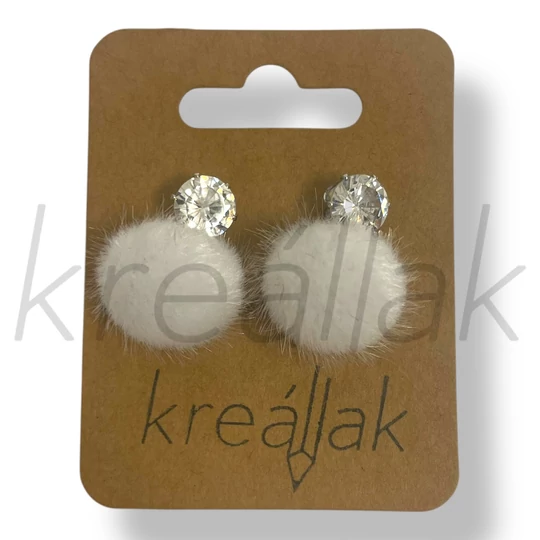 Fehér szőr gömb fülbevaló