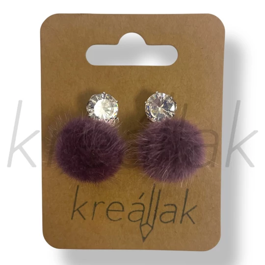 Lila szőr gömb fülbevaló