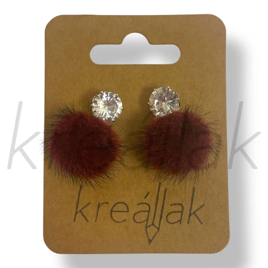 Bordó szőr gömb fülbevaló