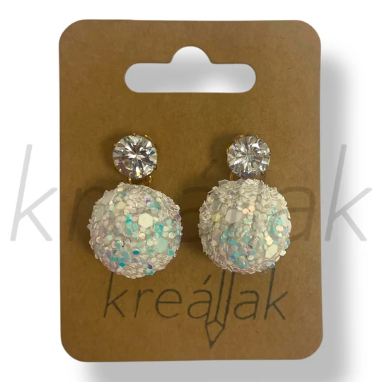 Fehér flitter gömb fülbevaló