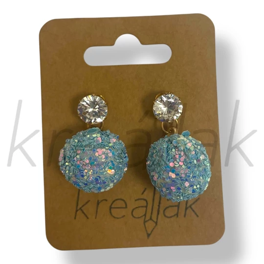 Világoskék flitter gömb fülbevaló