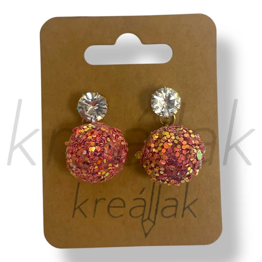 Rózsaszín flitter gömb fülbevaló