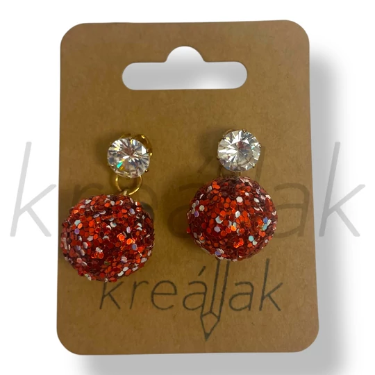 Piros flitter gömb fülbevaló