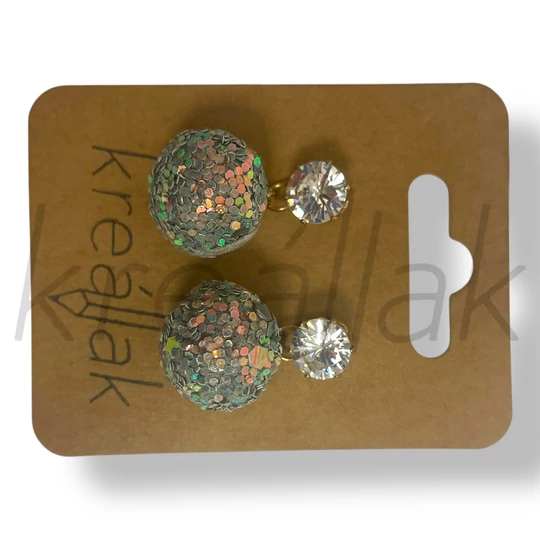 Szürke flitter gömb fülbevaló