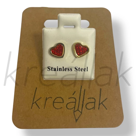 Piros köves arany szív fülbevaló