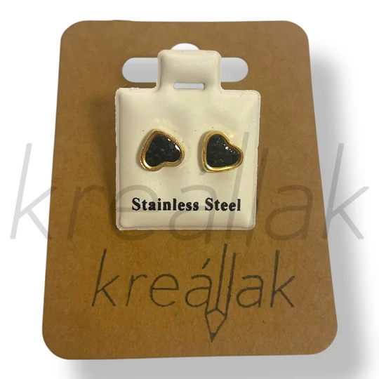 Fekete köves arany szív fülbevaló