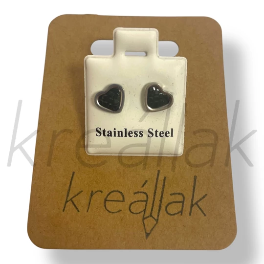 Fekete köves ezüst szív fülbevaló