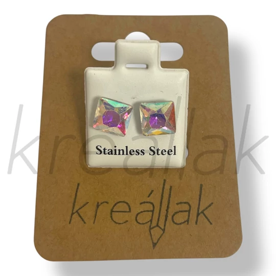 Ezüst irrizáló kocka fülbevaló