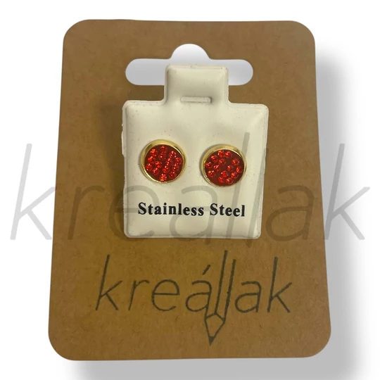 Piros köves kerek fülbevaló