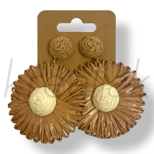Bézs szalma margaréta fülbevaló