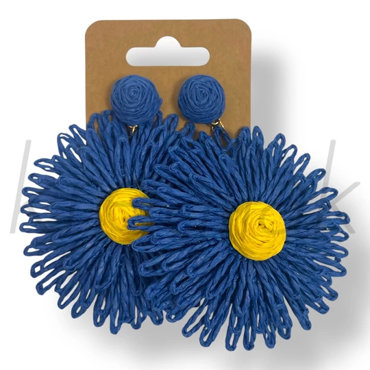 Királykék rattan szalma fülbevaló