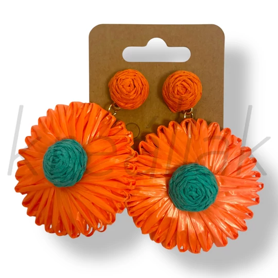 Narancssárga szalma virág fülbevaló