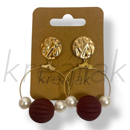 Bordó gömbös fülbevaló