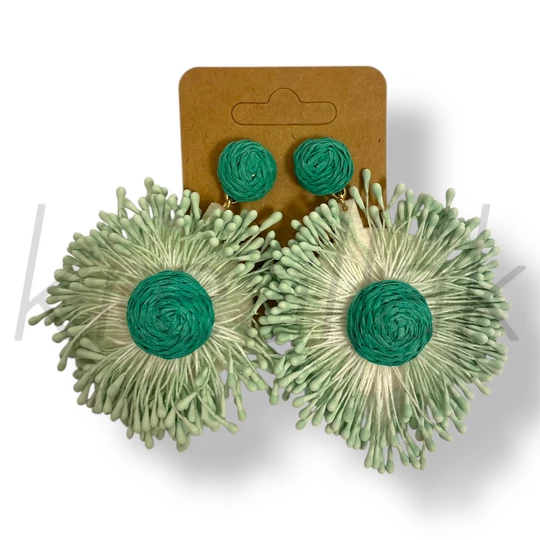 Zöld rattan szalma fülbevaló