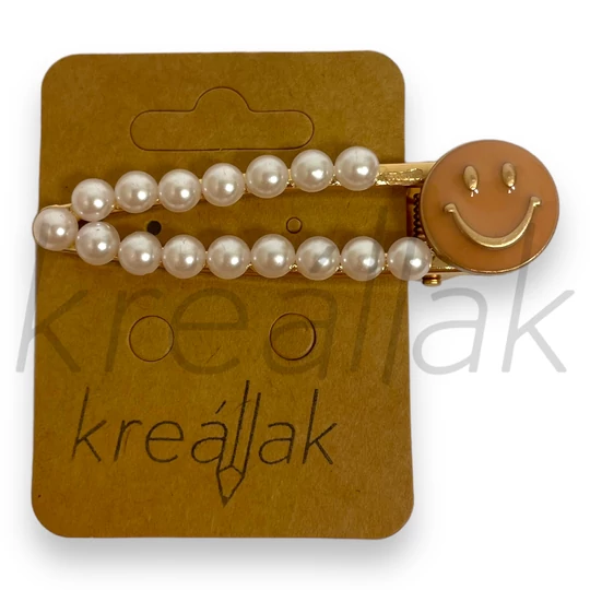 Hajcsipesz - Rózsaszín smiley fejes gyöngyös csipesz