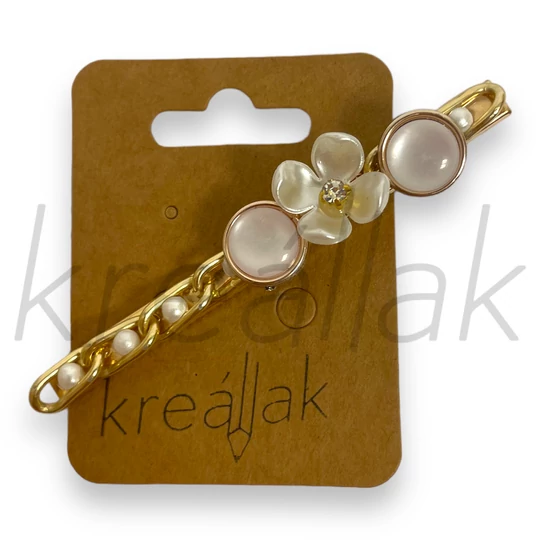 Hajcsipesz - Fehér gyöngyös virágos hajcsipesz