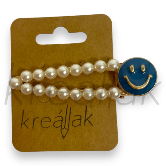 Hajcsipesz - Kék smiley fejes gyöngyös csipesz