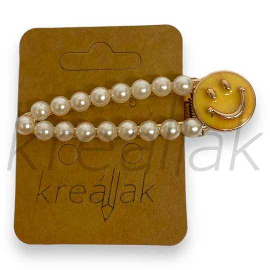 Hajcsipesz - Sárga smiley gyöngyös hajcsipesz