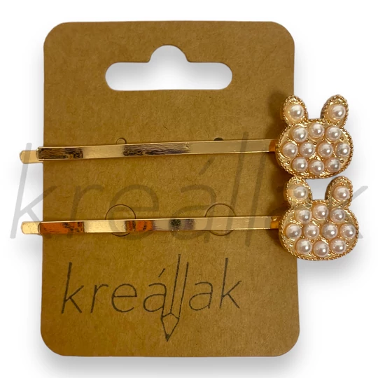 Hajcsat - Arany színű gyöngyös macis hajcsat szett