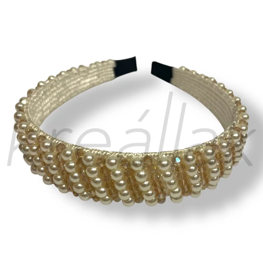 Beige gyöngyös vastag hajpánt