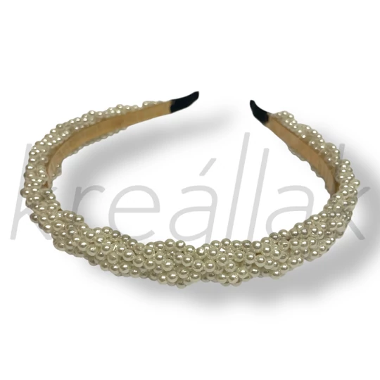 Fehér csavart gyöngyös hajpánt