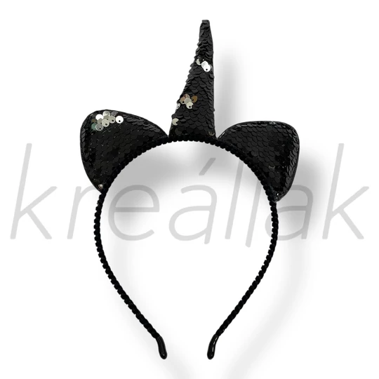 Fekete flitteres unikornis hajpánt 