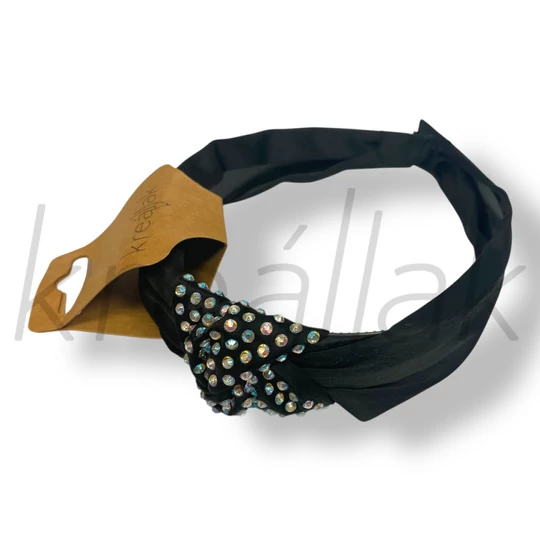 Fekete strasszos szatén hajpánt