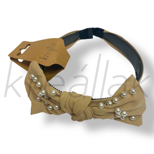 Bézs gyöngyös szatén hajpánt