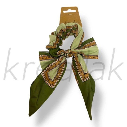 Zöld kendő mintás masni hajgumi