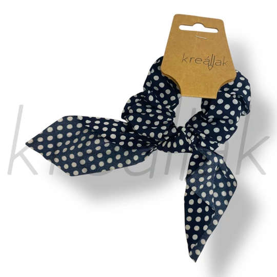 Sötétkék-fehér pöttyös masni hajgumi