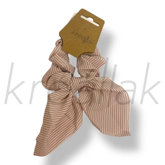 Rózsaszín-fehér csíkos masni hajgumi