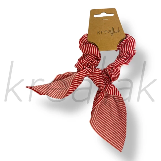 Piros-fehér csíkos masni hajgumi 