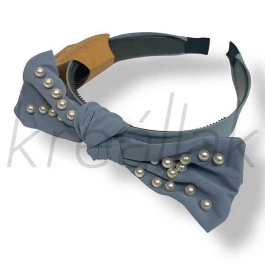 Kék gyöngyös szatén hajpánt