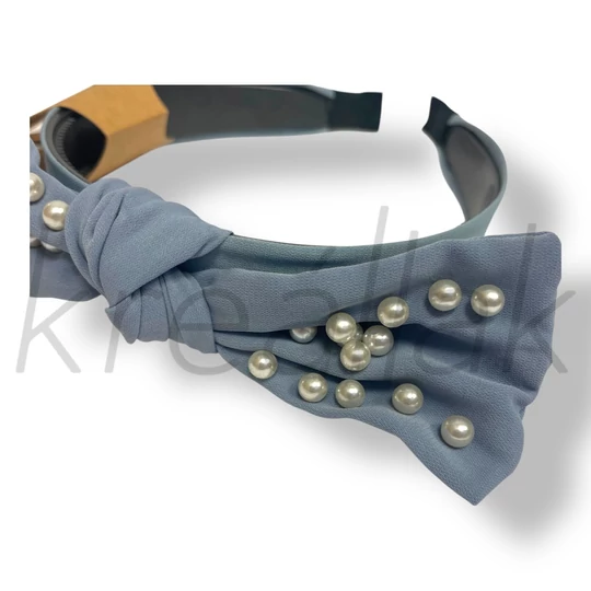 Kék gyöngyös szatén hajpánt