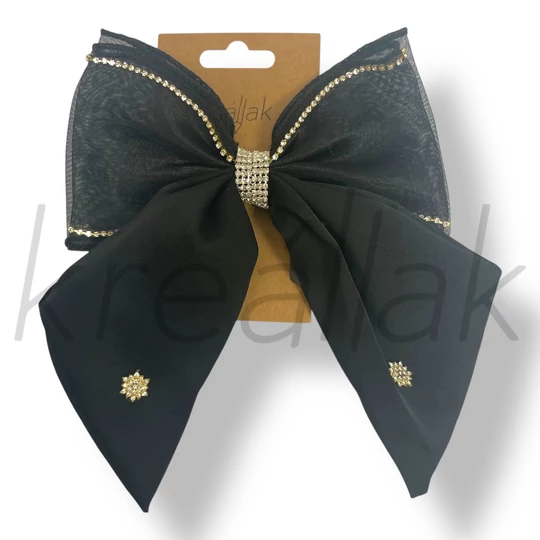 Fekete strasszos masni hajcsat 