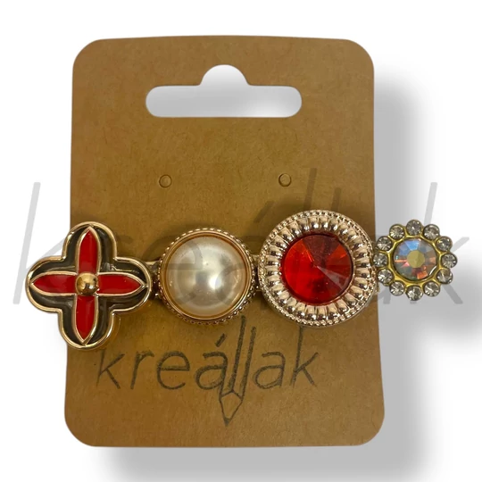 Piros mintás köves hajcsipesz