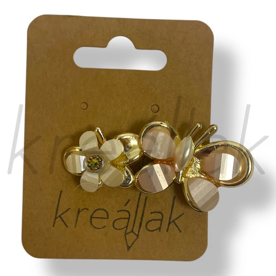 Arany színű rózsaszín lepkés hajcsipesz 