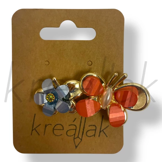 Kék lepkés virágos hajcsipesz 