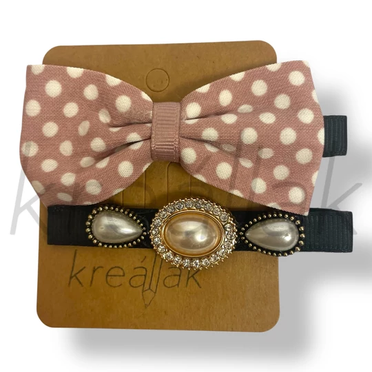 Rózsaszín pöttyös hajcsipesz szett 