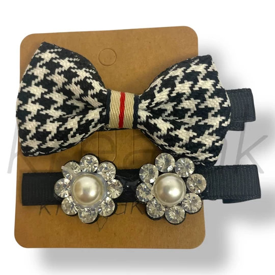 Fkete-fehér tyúklábmintás hajcsipesz szett