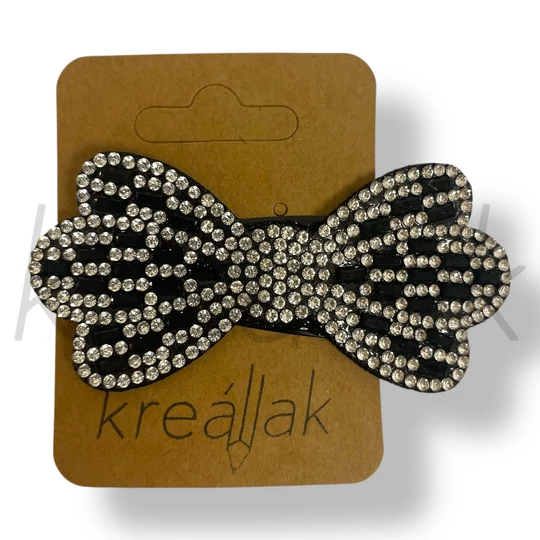 Fekete strasszos masni hajcsat