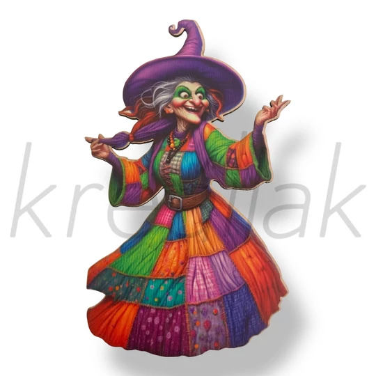 Színes boszorkány fa lapocska
