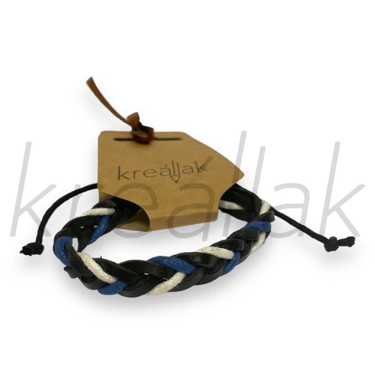 Karkötő - Fekete -kék bőrkarkötő