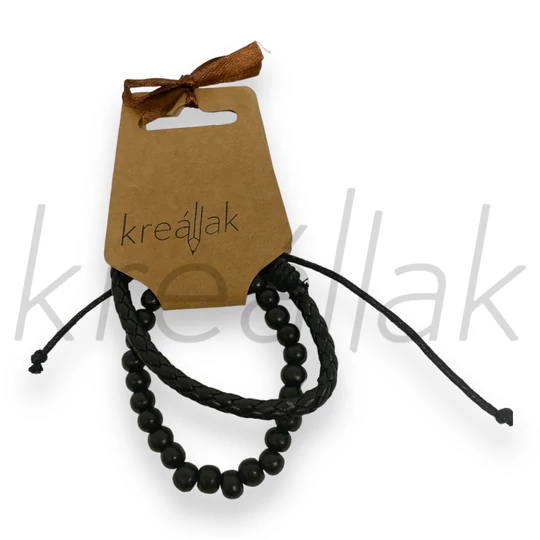 Karkötő - Fekete fonott karkötő gyöngyökkel