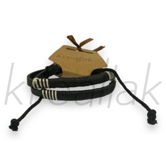 Karkötő - Fekete-fehér bőrkarkötő