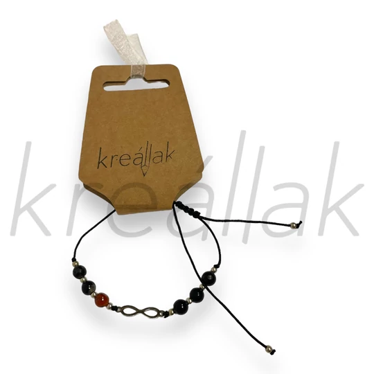 Karkötő - Fekete zsinóros karkötő végtelen medállal