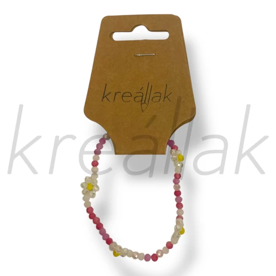 Pink virágos gyöngy karkötő