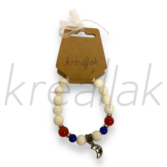 Karkötő - Fehér kagyló karkötő hold medállal