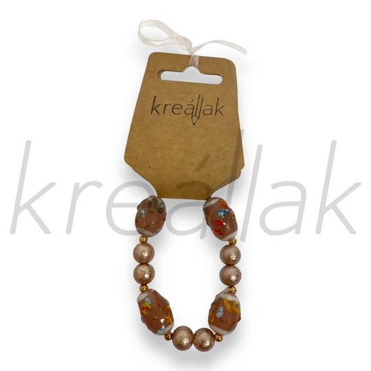 Karkötő - Bézs festett üveggyöngy karkötő