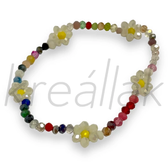 Karkötő - Apró gyöngyös színes karkötő virággal